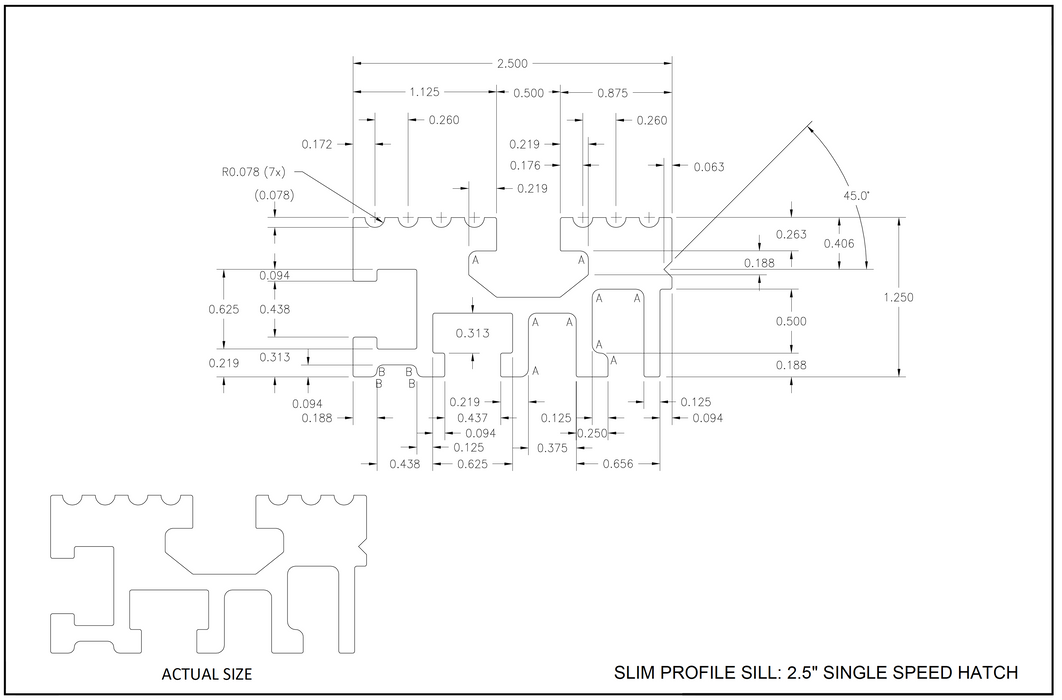 Slim Profile - Nickel Silver Single Speed Hatch Sill 2.5"